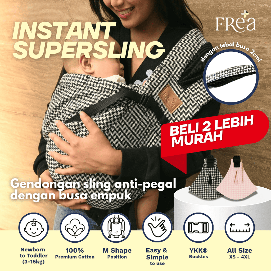 FREA INSTANT SUPER SLING  - Gendongan Bayi Premium M Shape Geos Baby Pouch Newborn Toddler All Size