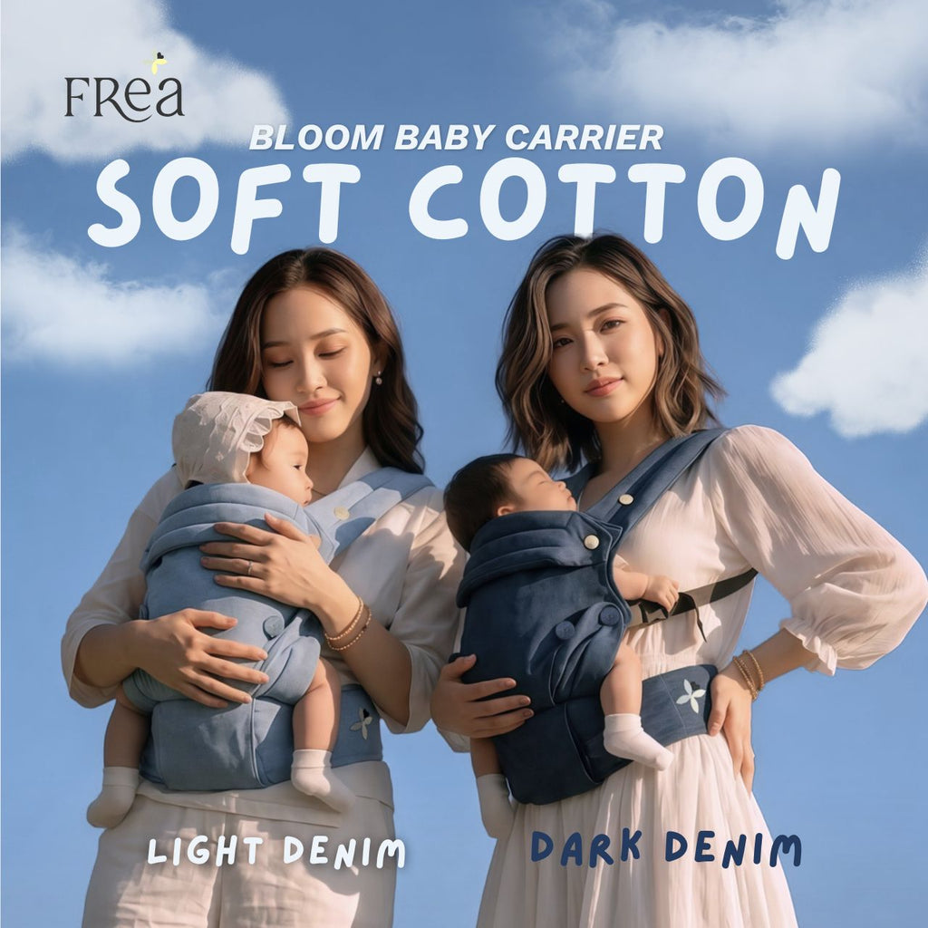 FREA BLOOM SOFT COTTON Baby Carrier Denim- Gendongan Bayi Premium M-Shape SSC FREE PENUTUP KEPALA