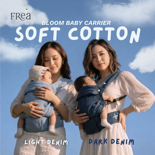 FREA BLOOM SOFT COTTON Baby Carrier Denim- Gendongan Bayi Premium M-Shape SSC FREE PENUTUP KEPALA