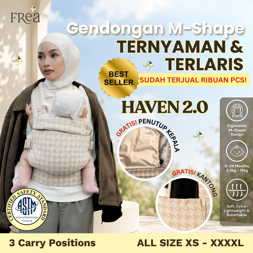 FREA HAVEN 2.0 Baby Carrier - Gendongan Bayi Premium M-Shape SSC FREE PENUTUP KEPALA