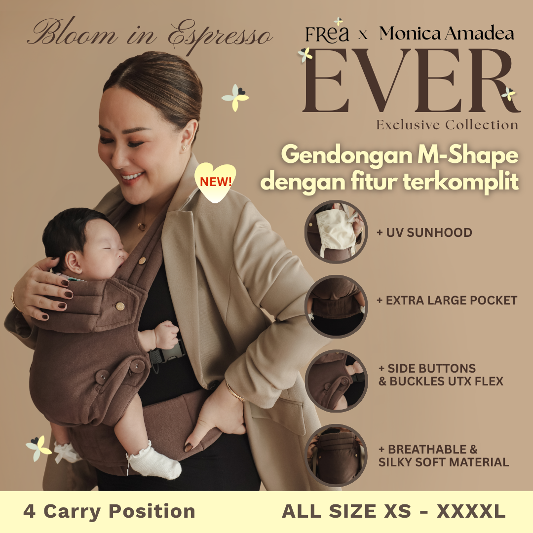 FREA x Monica Amadea BLOOM  ESPRESSO Baby Carrier - Gendongan Bayi Premium M-Shape SSC FREE PENUTUP KEPALA