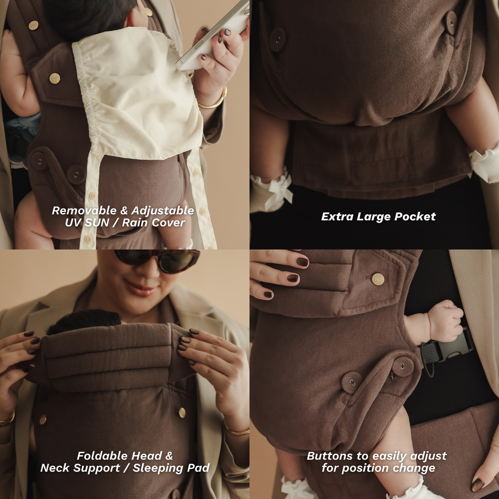 FREA x Monica Amadea BLOOM  ESPRESSO Baby Carrier - Gendongan Bayi Premium M-Shape SSC FREE PENUTUP KEPALA