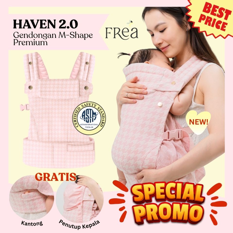 FREA HAVEN 2.0 Baby Carrier PINK - Gendongan Bayi Premium M-Shape SSC FREE PENUTUP KEPALA