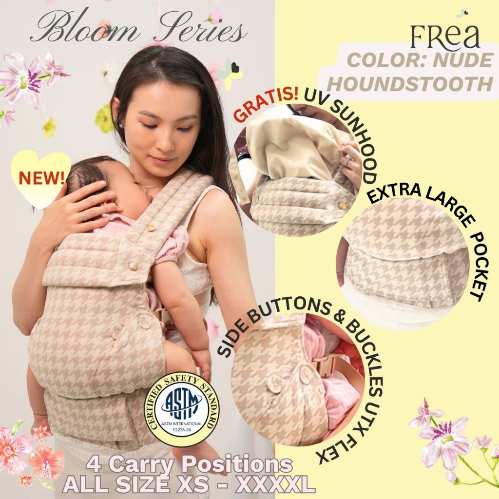 FREA BLOOM Baby Carrier - Gendongan Bayi Premium M-Shape SSC FREE PENUTUP KEPALA