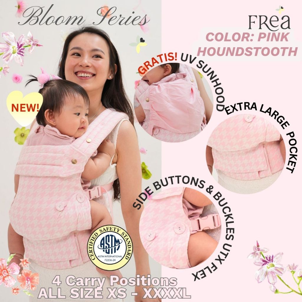 FREA BLOOM Baby Carrier - Gendongan Bayi Premium M-Shape SSC FREE PENUTUP KEPALA