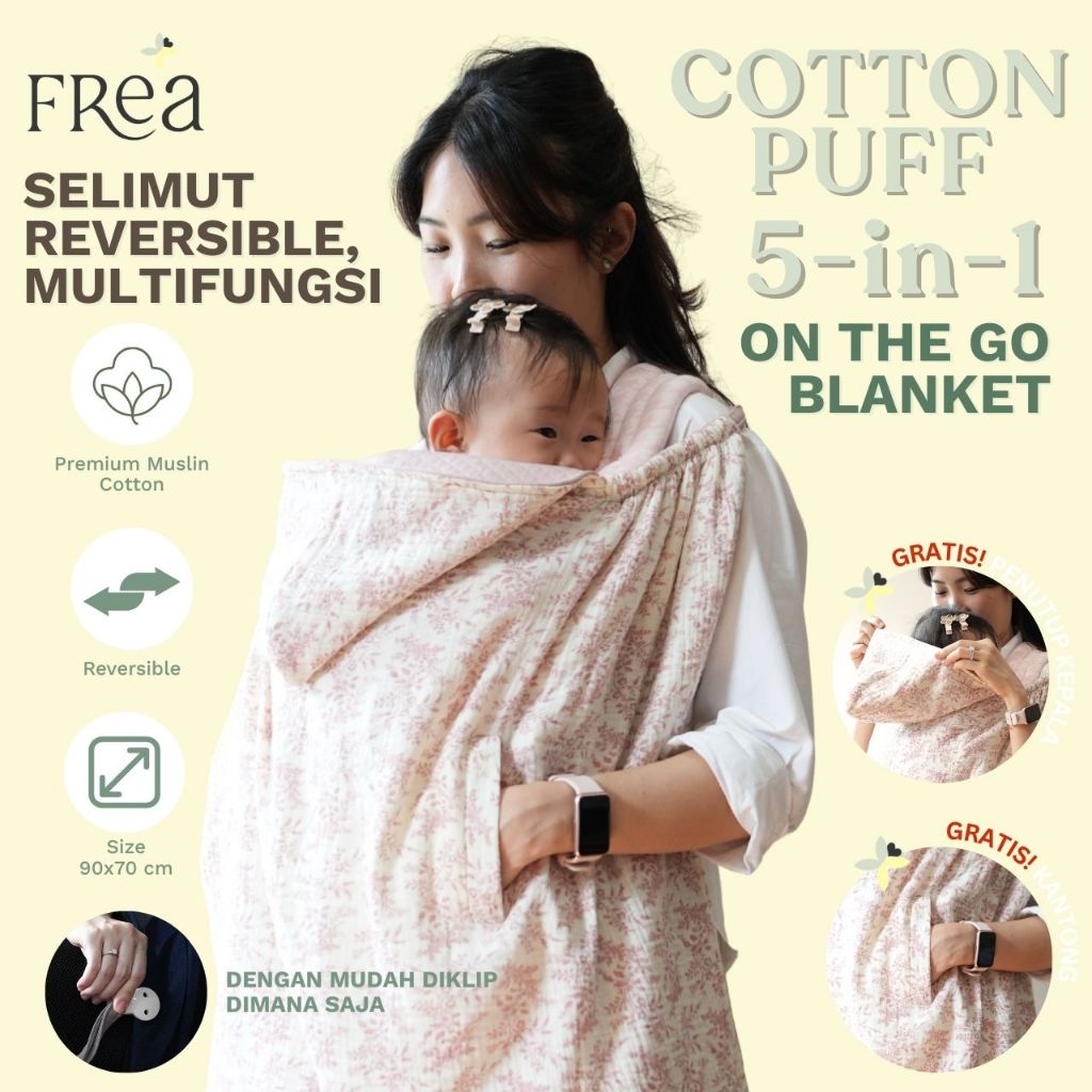 FREA BABY Cottonpuff 5-in-1 On the Go Blanket | Selimut Bayi Multifungsi
