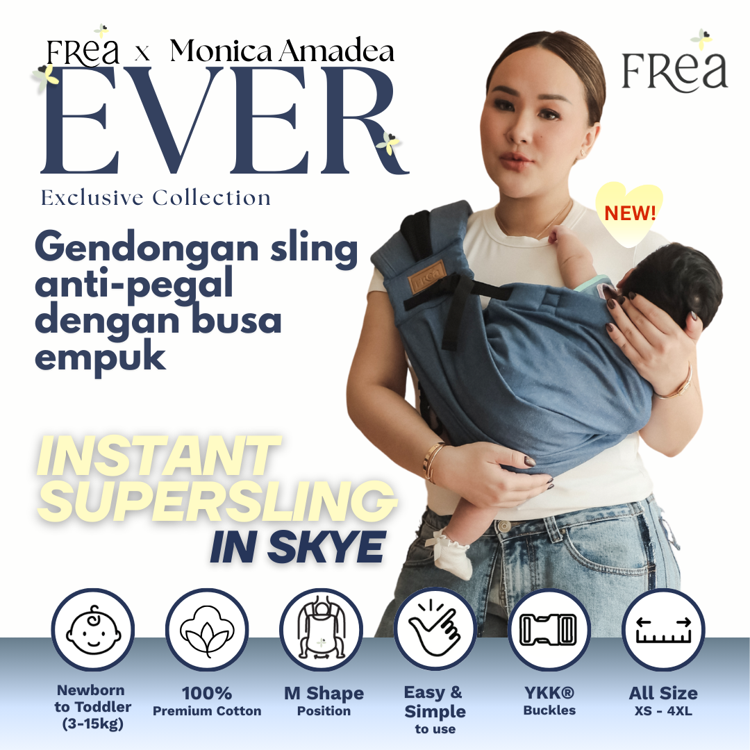 FREA x Monica Amadea Instant SuperSling In Skye | Gendongan Bayi Premium M Shape Geos Baby Pouch Newborn Toddler All Size